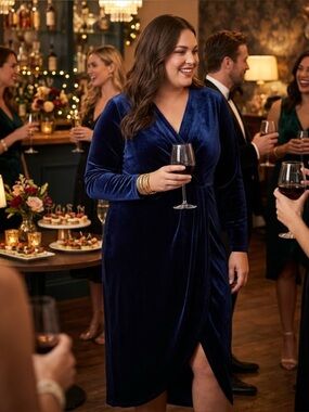 Esprlia NWT Navy Velvet Faux Wrap Midi Dress 18W Holiday Cocktail Whimsigoth